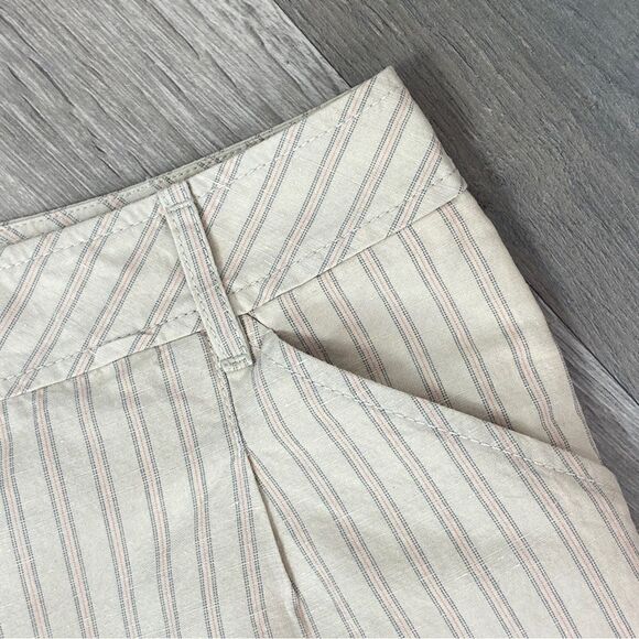 Loft Striped Linen Cotton‎ Blend Cuffed Hem Chino Shorts Tan 2 - Picture 4 of 10